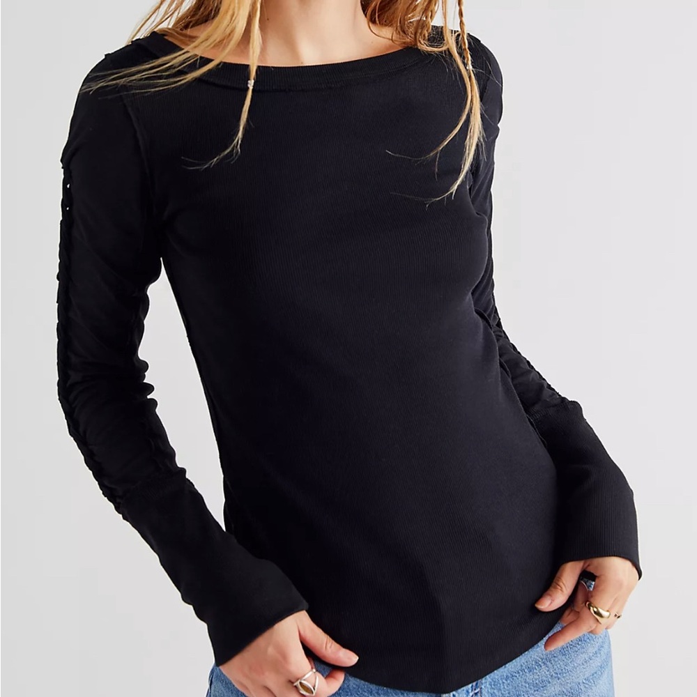 Free people black top with braid pattern